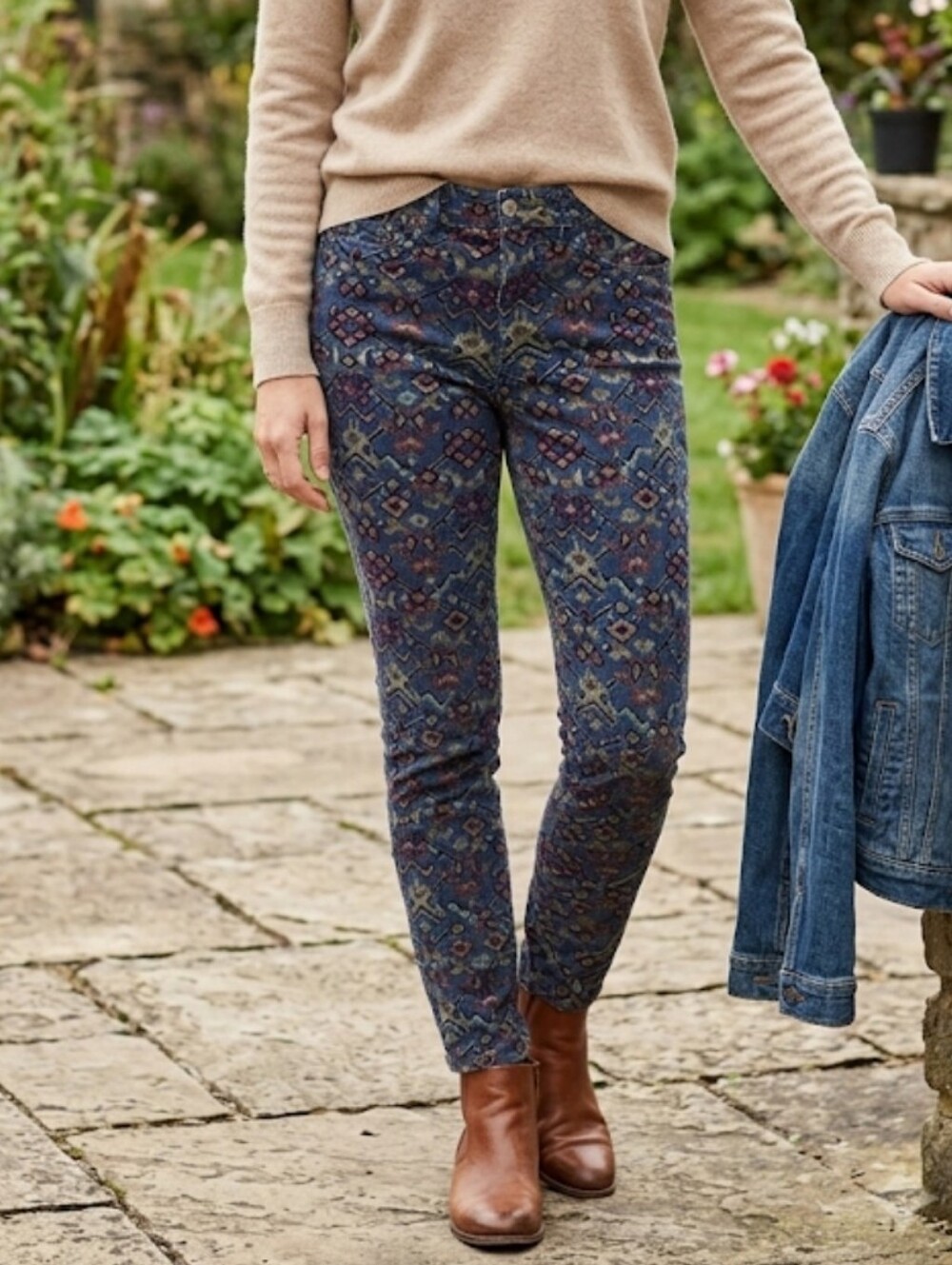 Pilcro and the Letterpress Corduroy Paisley Tribal Skinny Ankle Jeans Size 29